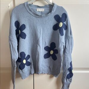 By Together Light Blue Floral Crew Neck Sweater